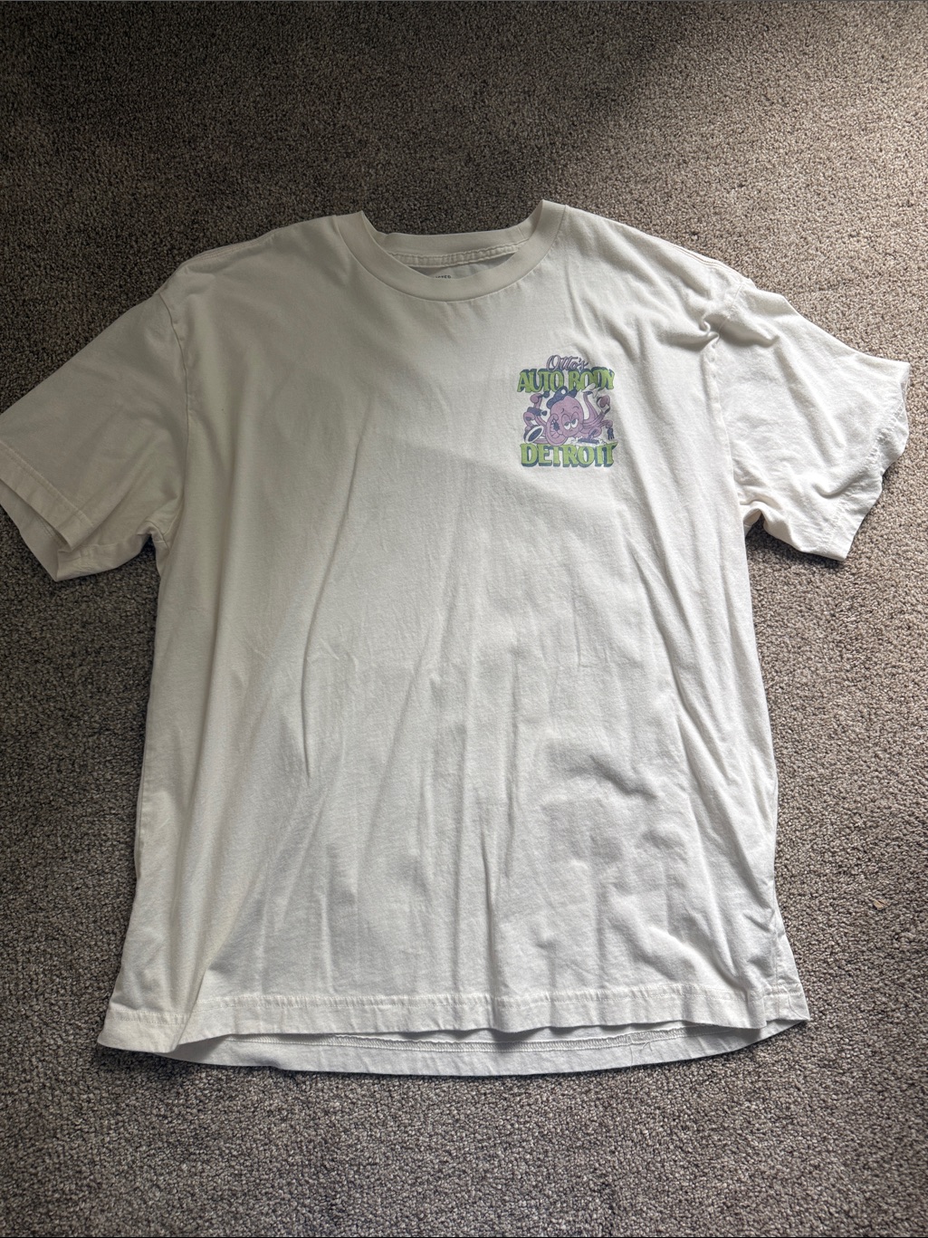 Hollister White Short-Sleeve Tee With Green & Purple Detroit Graphic